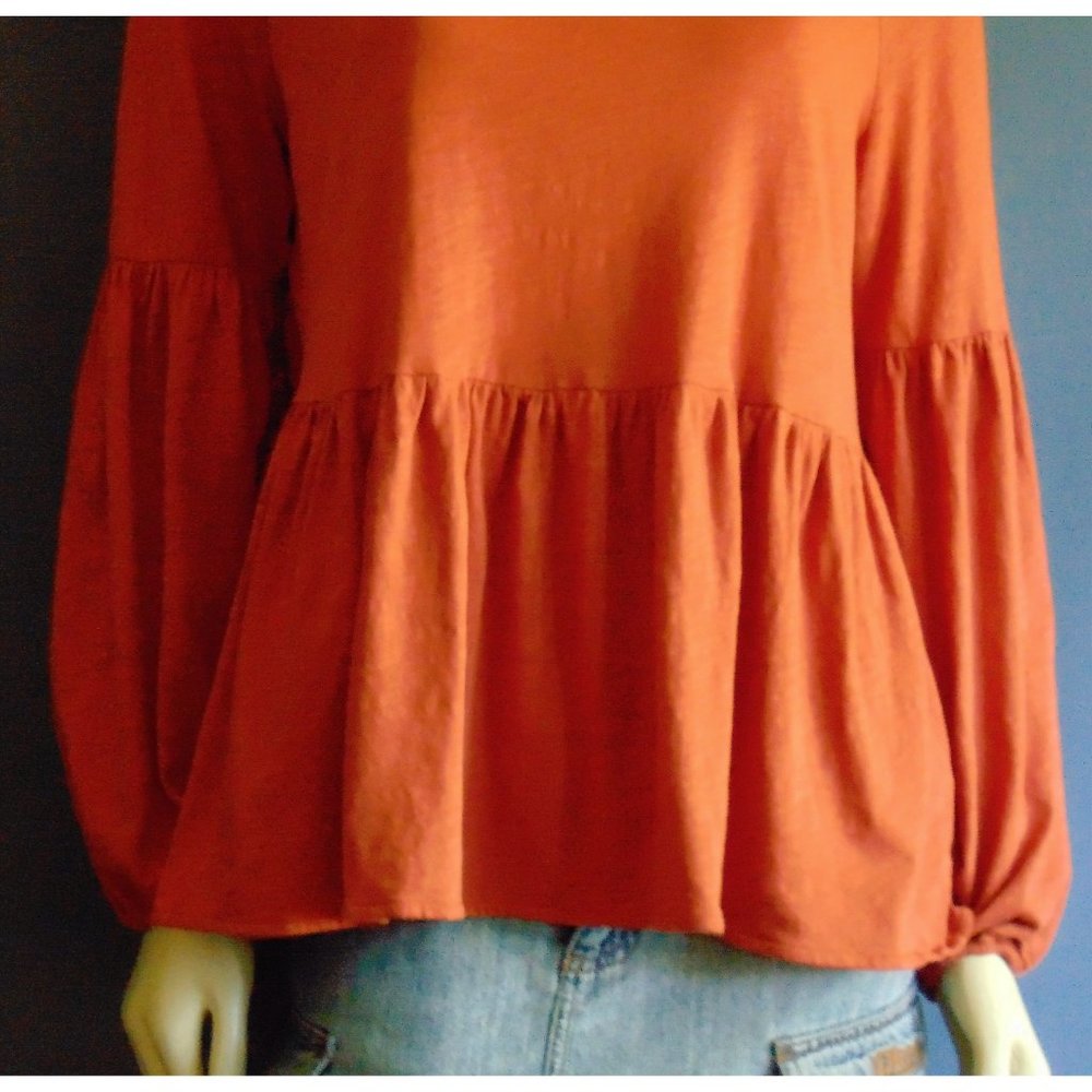 Peruvian Connection Cotton Peplum Top M - Picture 2 of 6